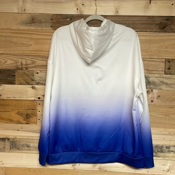 HOGG size Large White and Blue Ombre Lightweight Summer Hoodie with Front Pocket - Picture 7 of 7